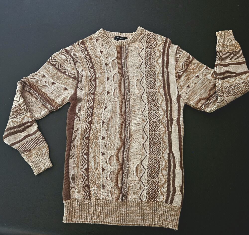 Cotton On Garments Sweater Men Sz S Coggi 3D Style Textured Pullover Beige Retro
